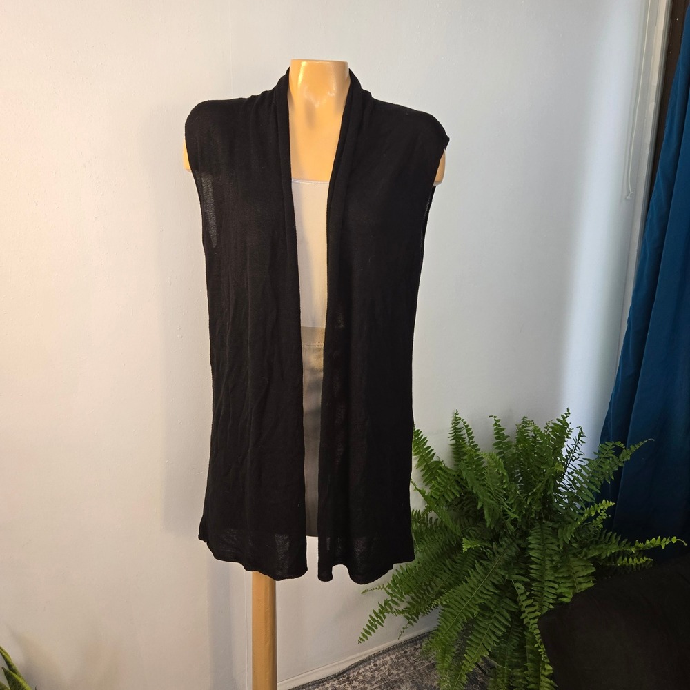 Lexi York Womens OS‎ Black 100% Bamboo Duster Longline Open Front Sleeveless